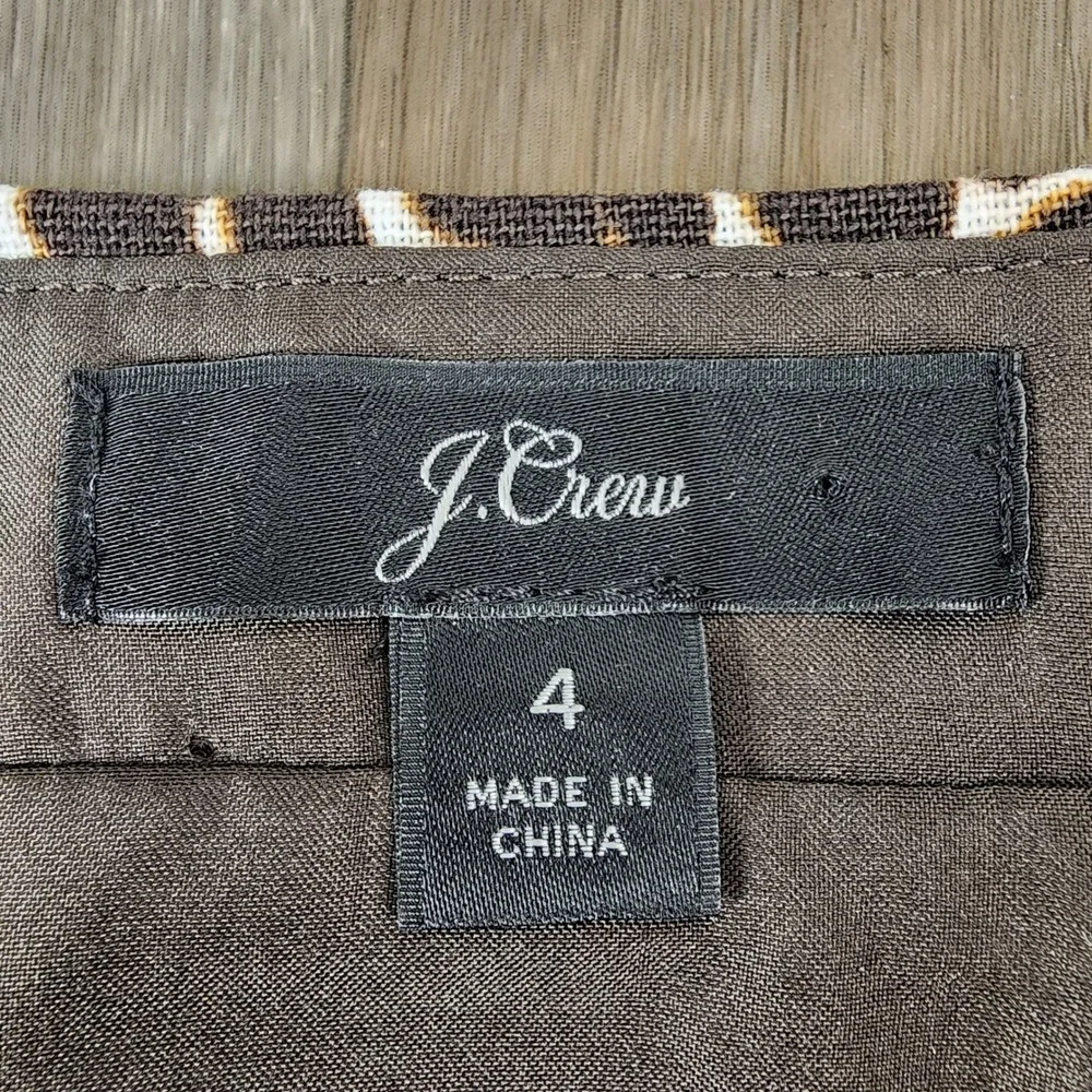 J Crew Pencil Skirt Leopard Print Linen Blend Women Size 4 Knee‎ Length